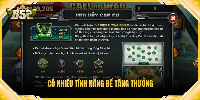 Có nhiều tính năng để tăng thưởng